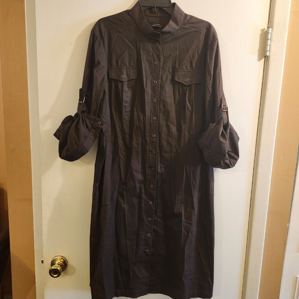 Tahari Dark Brown Button-Up Shirt Dress Sz 14